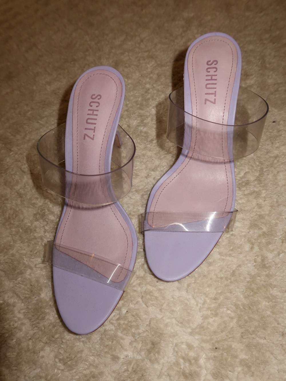 SCHUTZ Lavender Clear Double-Strap Slide Heels
